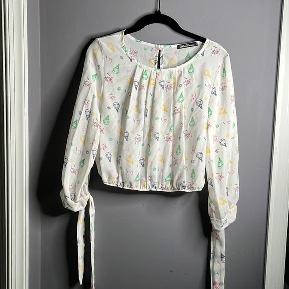 Glow Passion Cropped Blouse With Hot Air Balloon Print Size Large - Picture 1 of 7